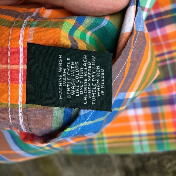 Ralph Lauren LRL Cotton Shirt Bright Summer Plaid Button Down Orange Casual xs - Picture 6 of 6